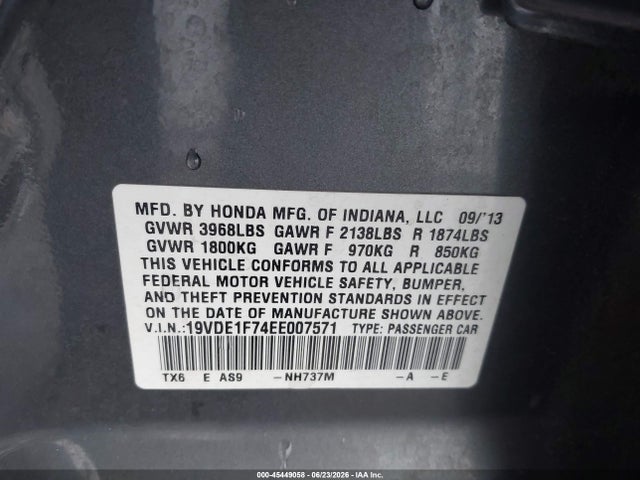 Acura Ilx 2.0l 2014 19VDE1F74EE007571 Image 9