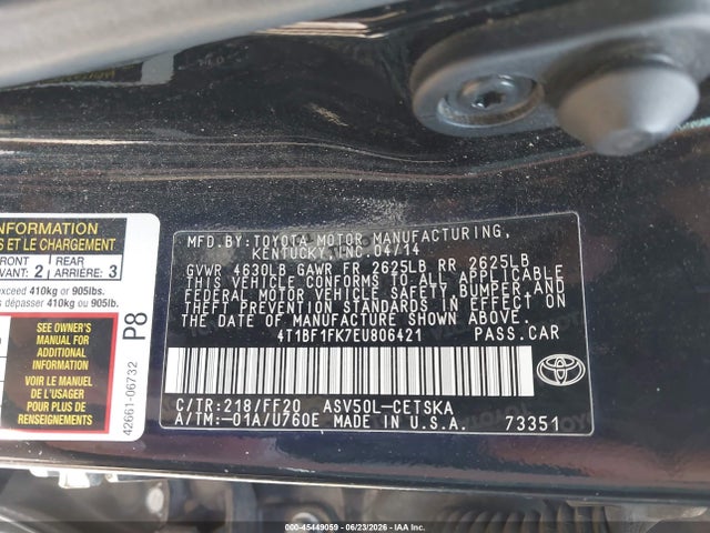 4T1BF1FK7EU806421 Toyota Camry Se Sport