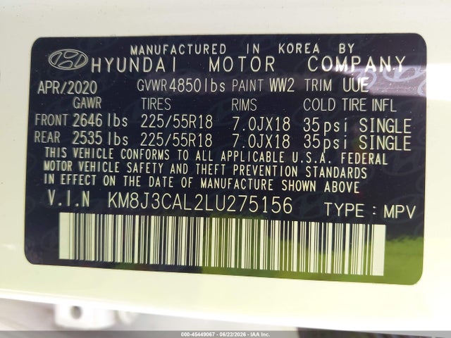 Hyundai TUCSON SEL 2020 KM8J3CAL2LU275156 Image 9