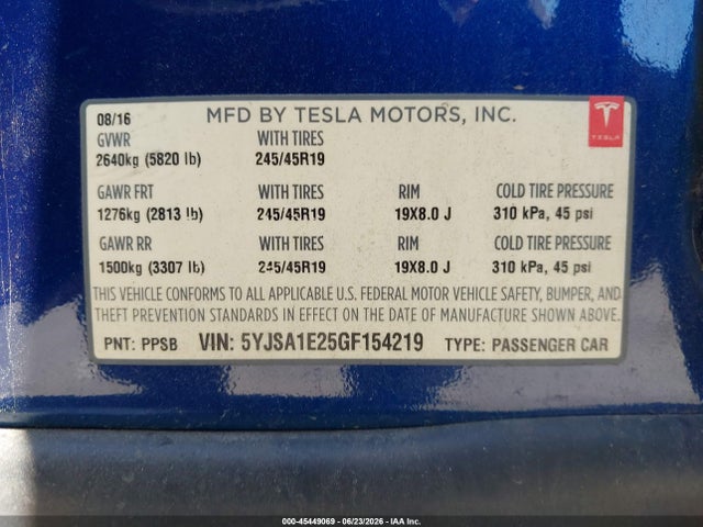 Tesla Model S 60d/70d/75d/85d/90d 2016 5YJSA1E25GF154219 Image 9