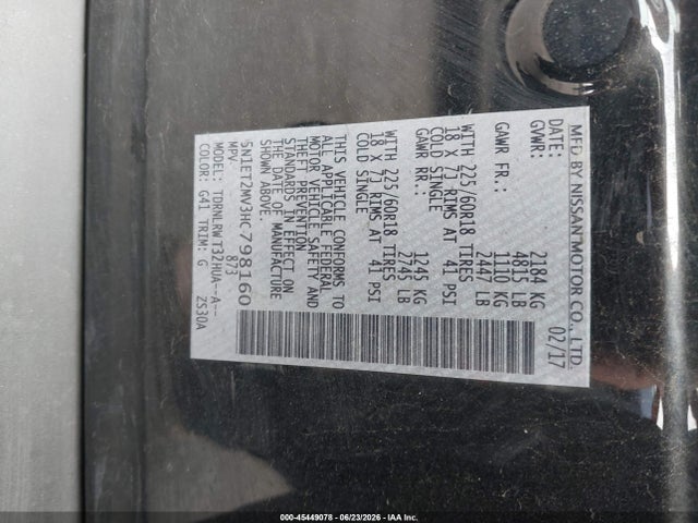 5N1ET2MV3HC798160 Nissan Rogue Hybrid Sl