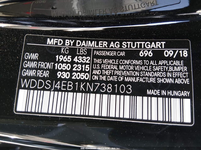 WDDSJ4EB1KN738103 Mercedes-Benz CLA 250