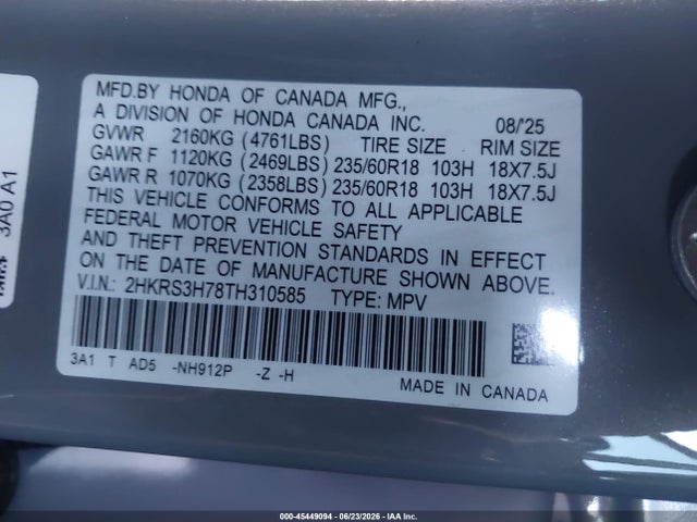 Honda Cr-v Ex-l 2wd 2026 2HKRS3H78TH310585 Image 9