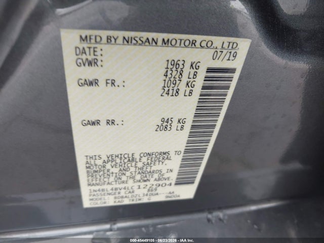 1N4BL4BV4LC122904 Nissan Altima S Fwd