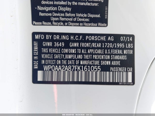 WP0AA2A87FK161055 Porsche Cayman
