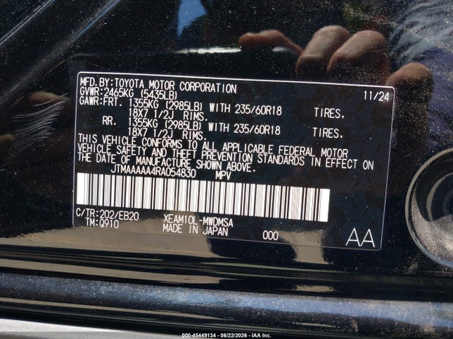 2024 Toyota Bz4x Xle მანქანა იყიდება აუქციონზე, vin: JTMAAAAA4RA054830, აუქციონის ნომერი: 45449134
