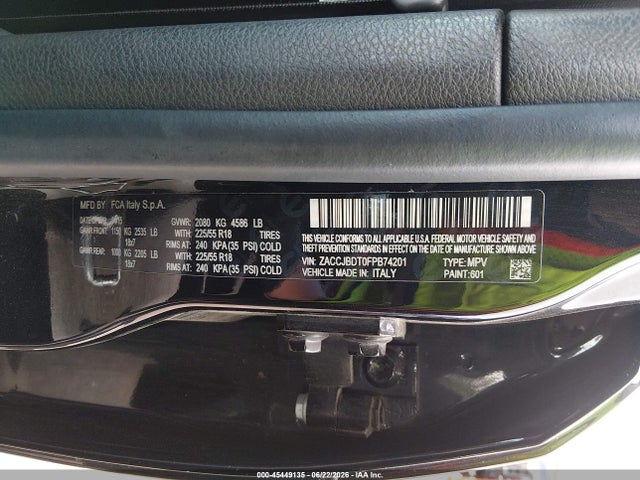 Aukcja sprzedaży 2015 Jeep Renegade Limited, vin: ZACCJBDT0FPB74201, numer aukcji: 45449135