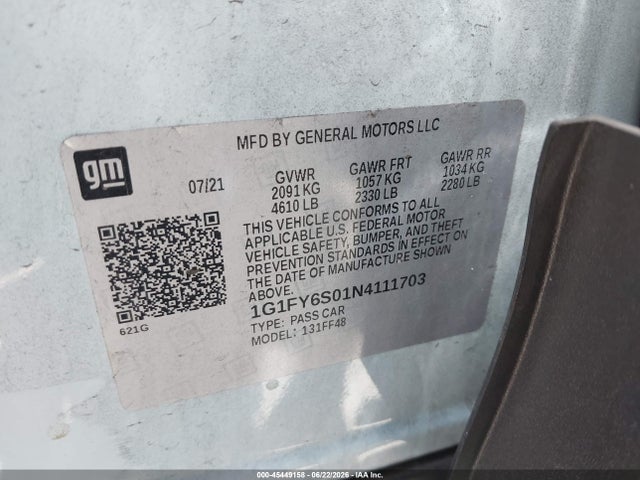 1G1FY6S01N4111703 Chevrolet Bolt Euv Fwd Lt