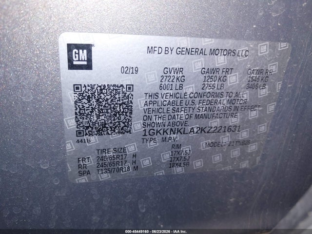 1GKKNKLA2KZ221631 GMC Acadia Sle-1