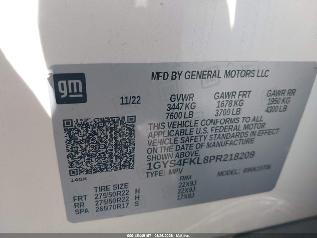 2023 Cadillac Escalade 4wd Sport მანქანა იყიდება აუქციონზე, vin: 1GYS4FKL8PR218209, აუქციონის ნომერი: 45449167