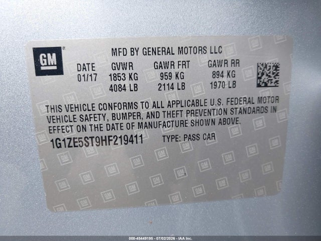 1G1ZE5ST9HF219411 Chevrolet MALIBU 1LT
