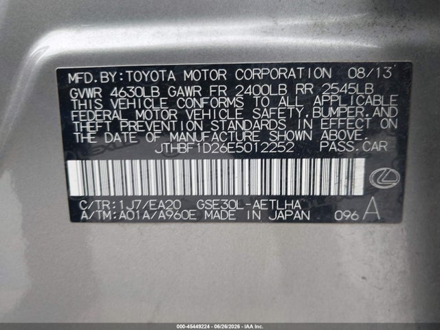 JTHBF1D26E5012252 Lexus IS 250