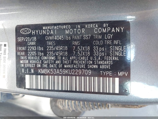 Продаж на аукціоні авто 2019 Hyundai Kona Ultimate, vin: KM8K53A59KU229709, номер лоту: 45449236