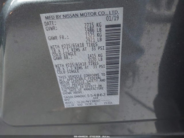 5N1DL0MN0KC554862 Infiniti QX60 PURE