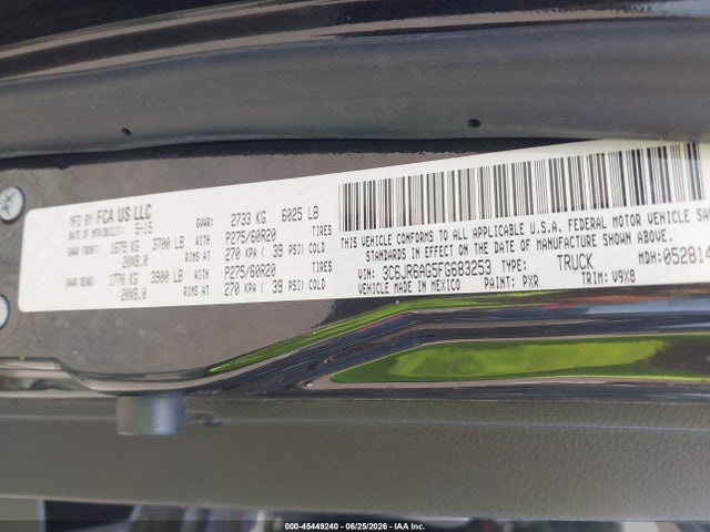 Продажа на аукционе авто 2015 Ram 1500 Express, vin: 3C6JR6AG5FG683253, номер лота: 45449240