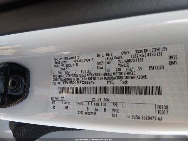 Ford F-150 Lariat 2021 1FTFW1ED1MFC63949 Image 9