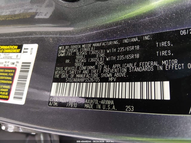 5TDZARAH8PS526705 Toyota Highlander Hybrid Le