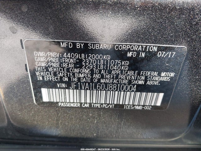 Subaru Wrx Limited 2018 JF1VA1L60J8810004 Image 9