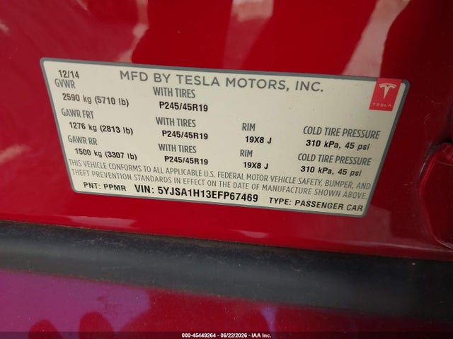 Tesla Model S P85 2014 5YJSA1H13EFP67469 Image 9