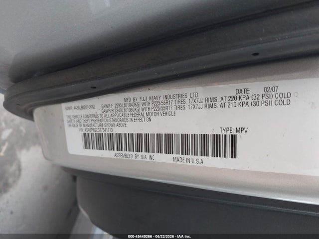 45449266 :رقم المزاد ، 4S4BP62C377341713 vin ، 2007 Subaru Legacy 2.5i Limited/2.5i Limited L.l. Bean Edition مزاد بيع