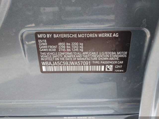 BMW 530I 2018 WBAJA5C59JWA57091 Image 9