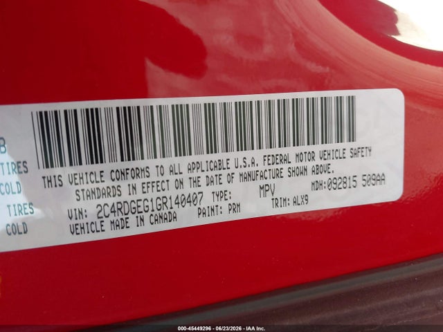 Aukcja sprzedaży 2016 Dodge Grand Caravan R/t, vin: 2C4RDGEG1GR140407, numer aukcji: 45449296