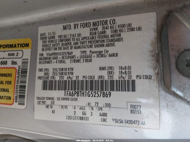 1FA6P8TH1G5257869 Ford Mustang Ecoboost