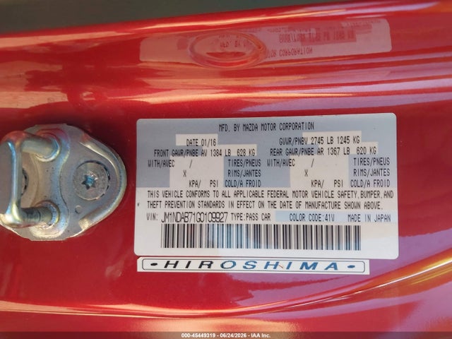 45449319 :رقم المزاد ، JM1NDAB71G0109927 vin ، 2016 Mazda Mx-5 Miata Sport مزاد بيع