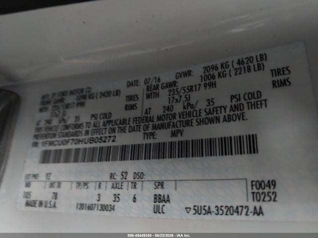 1FMCU0F70HUB05272 Ford ESCAPE S