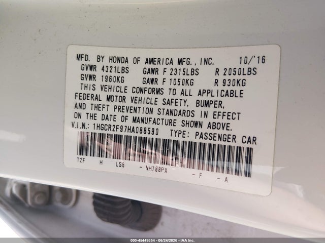 1HGCR2F97HA088590 Honda Accord Ex-l