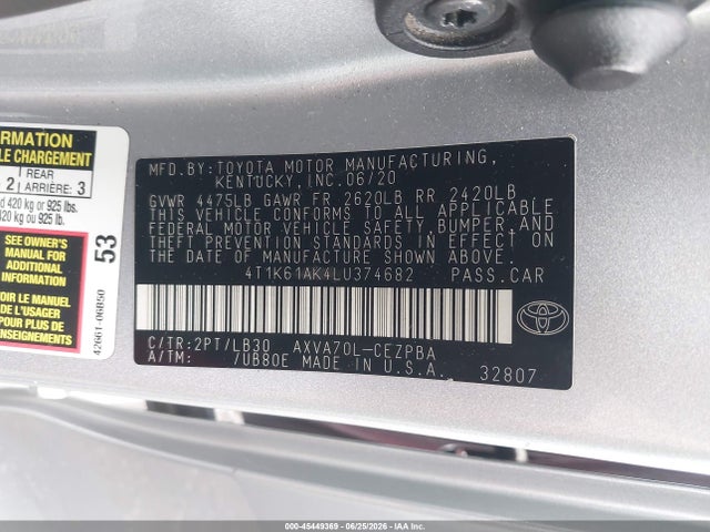 4T1K61AK4LU374682 Toyota CAMRY XSE