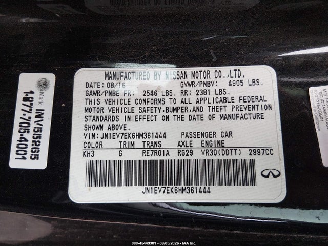 Продажа на аукционе авто 2017 Infiniti Q60 3.0t Premium, vin: JN1EV7EK6HM361444, номер лота: 45449381