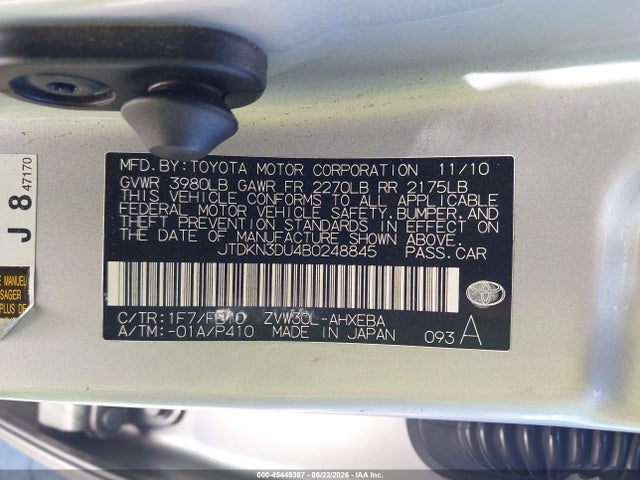 Aukcja sprzedaży 2011 Toyota Prius Two, vin: JTDKN3DU4B0248845, numer aukcji: 45449387