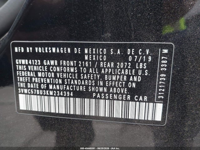 3VWC57BU3KM234394 Volkswagen Jetta 1.4t R-line/1.4t S/1.4t Se