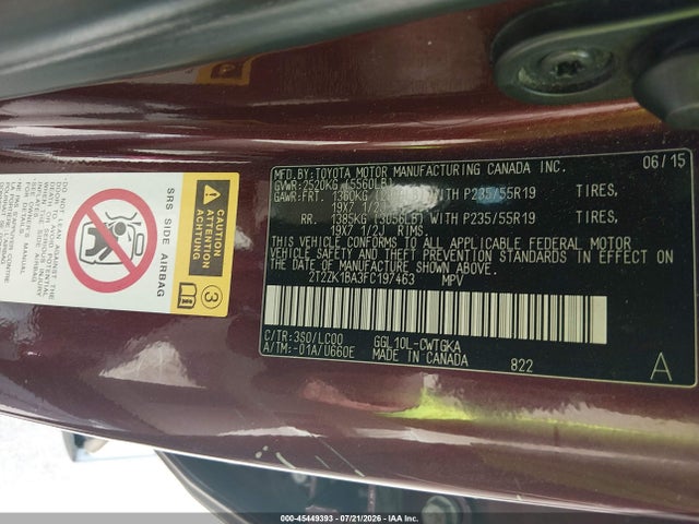 2015 Lexus Rx 350 მანქანა იყიდება აუქციონზე, vin: 2T2ZK1BA3FC197463, აუქციონის ნომერი: 45449393
