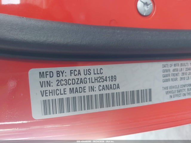 Dodge Challenger Sxt 2020 2C3CDZAG1LH254189 Image 9