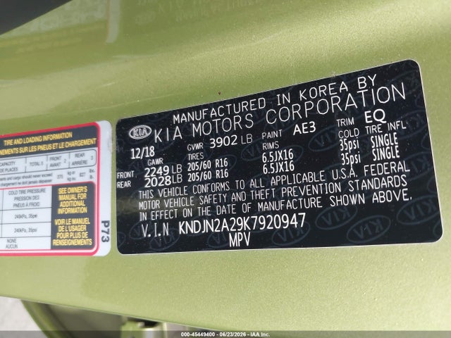 Продаж на аукціоні авто 2019 Kia Soul, vin: KNDJN2A29K7920947, номер лоту: 45449400