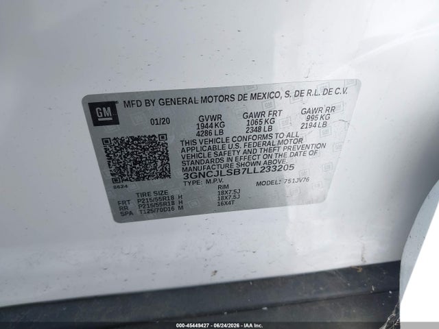 3GNCJLSB7LL233205 Chevrolet Trax Fwd Lt