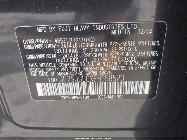 Продаж на аукціоні авто 2015 Subaru Forester 2.0xt Touring, vin: JF2SJGUCXFH558520, номер лоту: 45449456