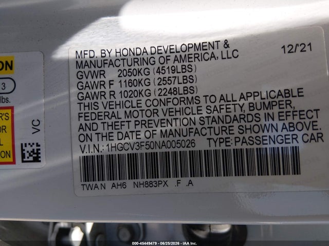 1HGCV3F50NA005026 Honda Accord Hybrid Ex-l