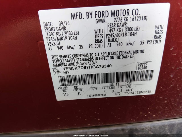 Ford EXPLORER XLT 2017 1FM5K7D87HGA76340 Image 9