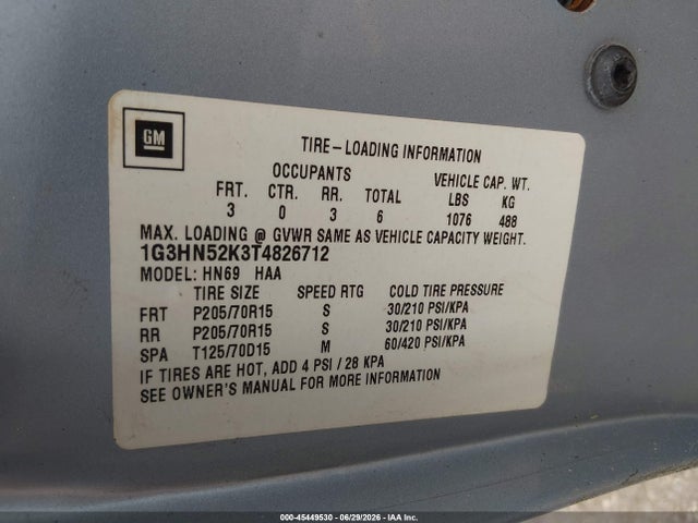45449530 :رقم المزاد ، 1G3HN52K3T4826712 vin ، 1996 Oldsmobile 88 Ls مزاد بيع