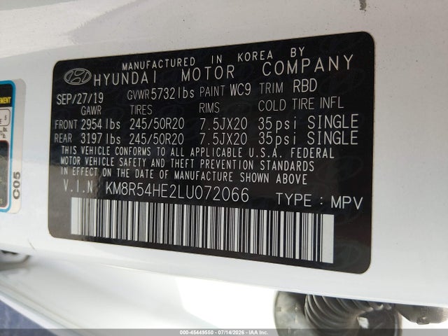 KM8R54HE2LU072066 Hyundai Palisade Limited