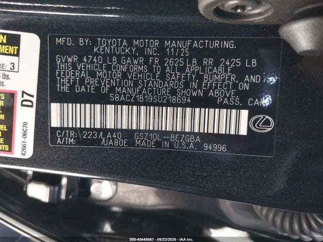 58ACZ1B19SU218694 Lexus ES 350