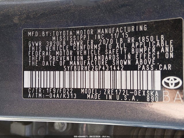Toyota Corolla S 2016 5YFBURHE2GP431442 Image 9