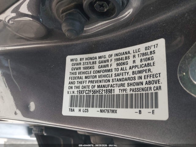 Продажа на аукционе авто 2017 Honda Civic Lx, vin: 19XFC2F56HE218981, номер лота: 45449578