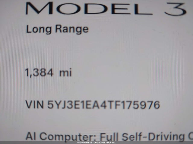 Продаж на аукціоні авто 2026 Tesla Model 3 Premium Rear-wheel Drive/rear-wheel Drive, vin: 5YJ3E1EA4TF175976, номер лоту: 45449625