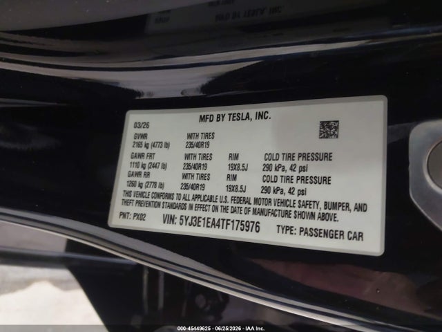 Продаж на аукціоні авто 2026 Tesla Model 3 Premium Rear-wheel Drive/rear-wheel Drive, vin: 5YJ3E1EA4TF175976, номер лоту: 45449625