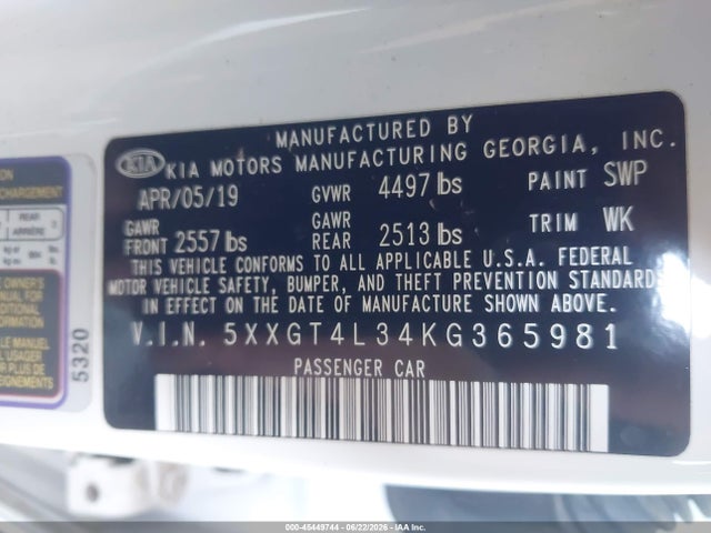 KIA Optima S 2019 5XXGT4L34KG365981 Image 9
