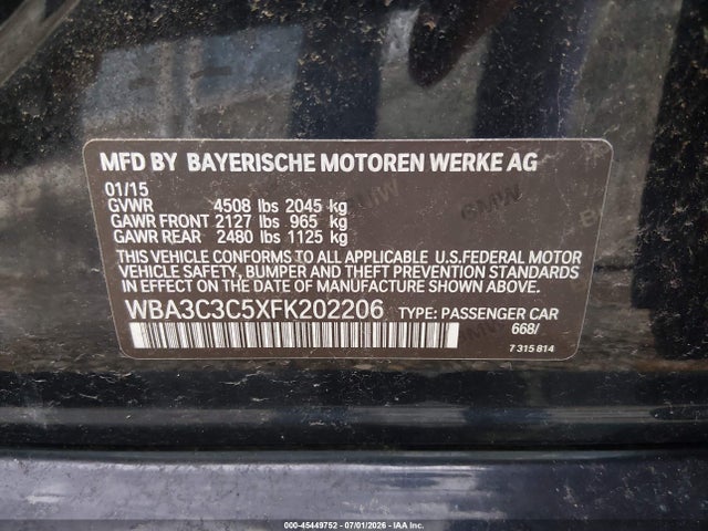 Aukcja sprzedaży 2015 Bmw 320i Xdrive, vin: WBA3C3C5XFK202206, numer aukcji: 45449752